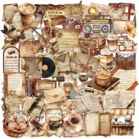Scrapbooking vintage kávé matrica - 50 db