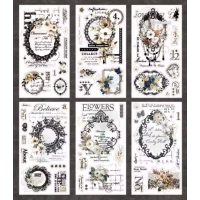 Scrapbooking Vintage virágos matricák - Szürke, 6 darab