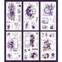 Scrapbooking Vintage virágos matricák - Lila, 6 darab