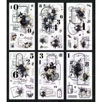 Scrapbooking Vintage virágos matricák - Fekete, 6 darab