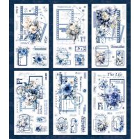 Scrapbooking Vintage virágos matricák - Kék, 6 darab