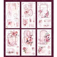 Scrapbooking Vintage virágos matricák - Rózsaszín, 6 darab