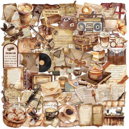 Foto - Scrapbooking vintage kávé matrica - 50 db