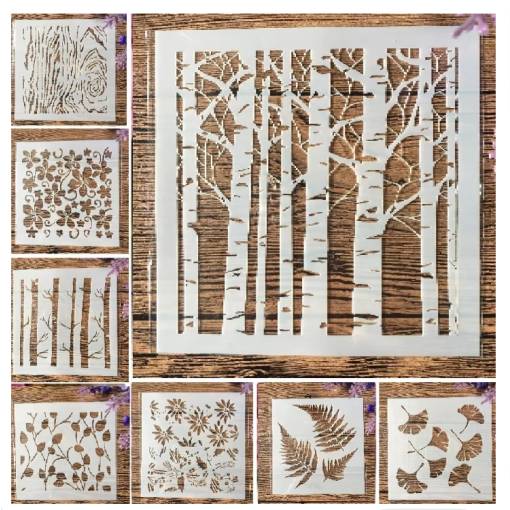 Foto - Scrapbooking sablonkészlet - Fa és levél minták, 8 darab