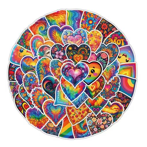 Foto - Scrapbooking matricák - Szivárvány szívek, 50 darab