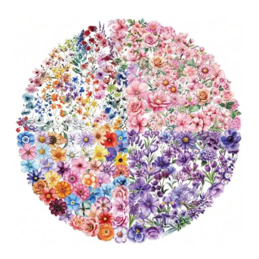 Foto - Scrapbooking matricák - Színes virágok, 200 darab