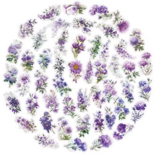 Foto - Scrapbooking matricák - Lila virágok, 50 darab